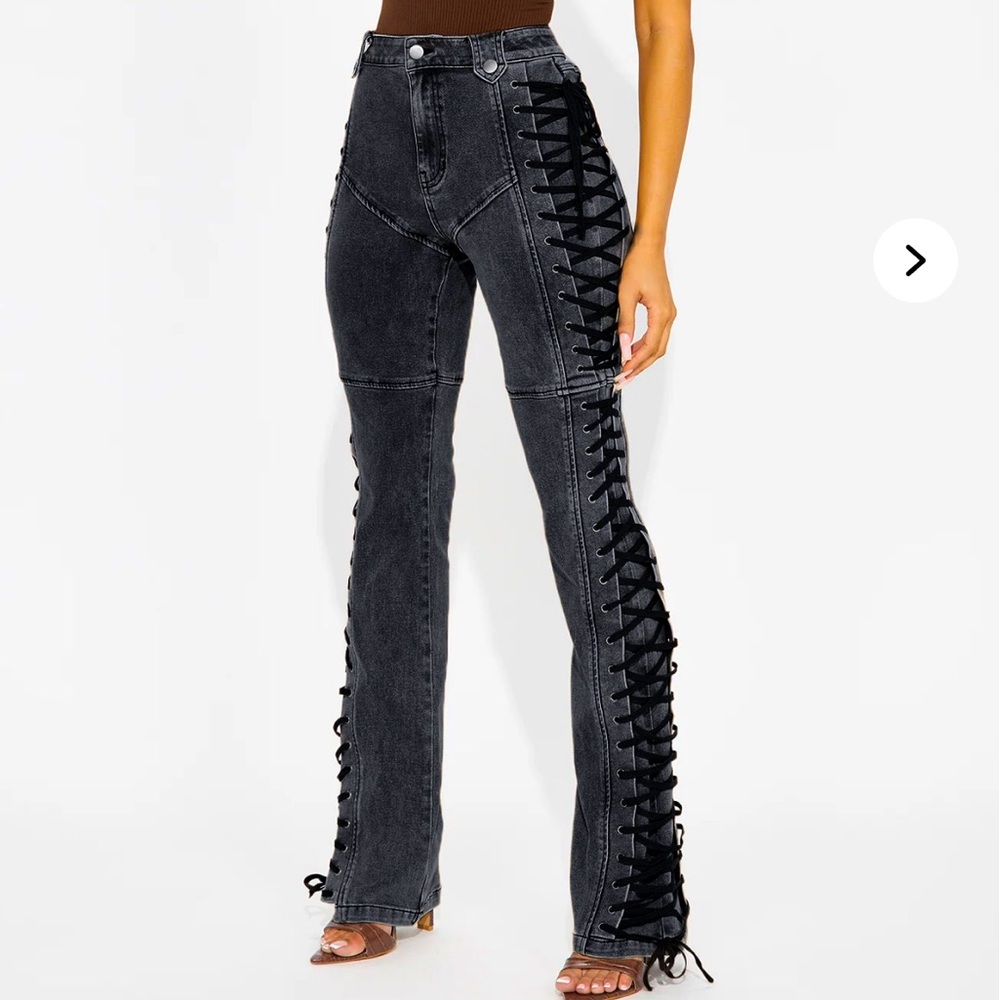 Black Lace-Up Flare Jeans